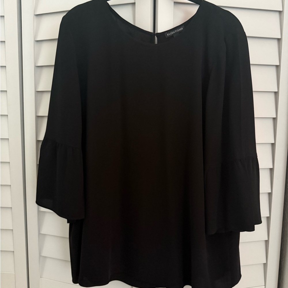 Eileen Fisher Black 3/4 Bell Sleeve Blouse